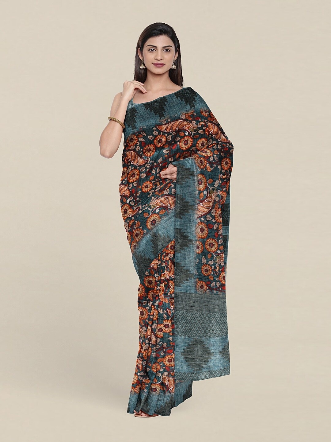 

Pothys Green & Orange Kalamkari Art Silk Saree