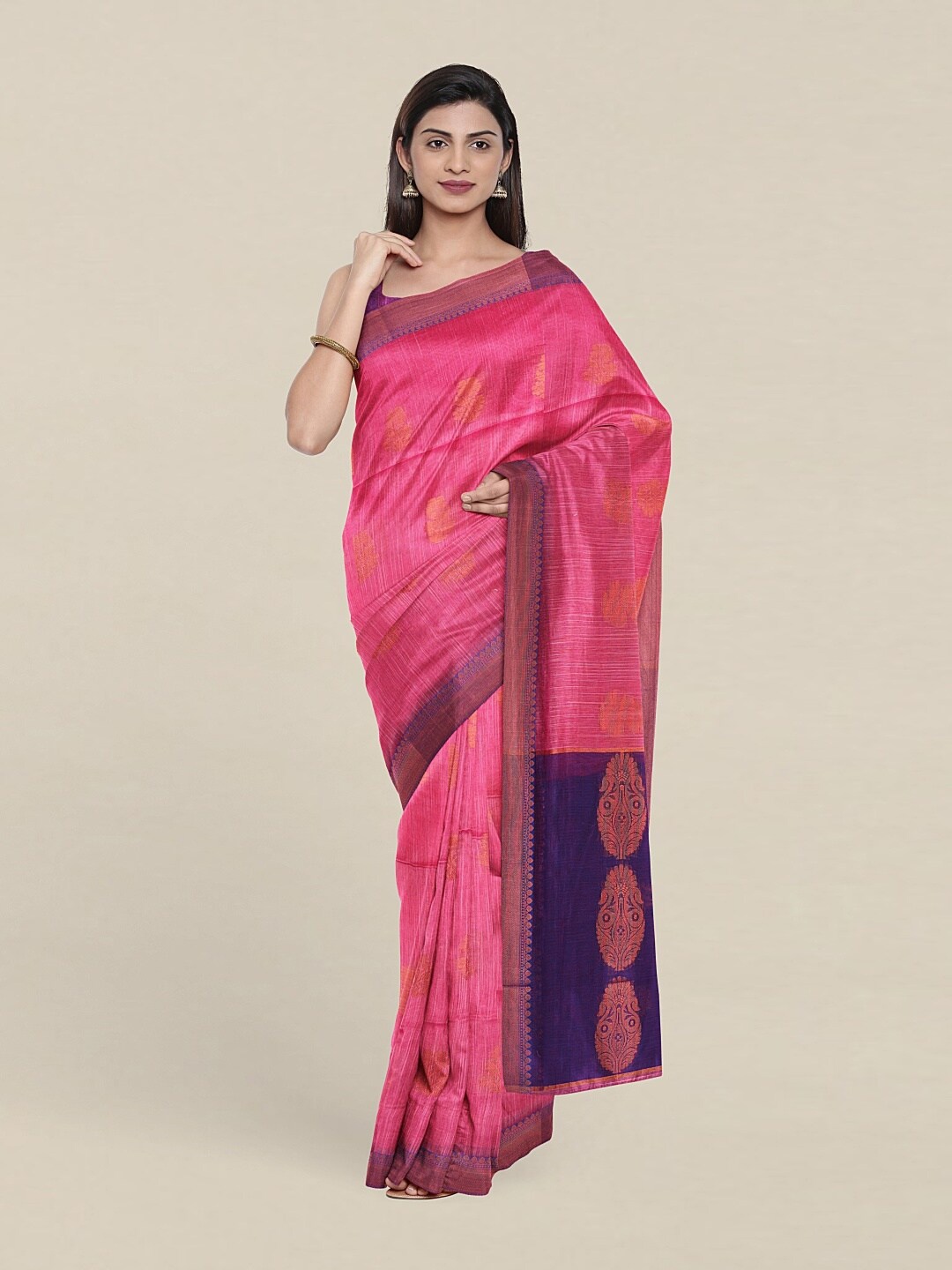

Pothys Pink & Navy Blue Woven Design Zari Jute Cotton Saree