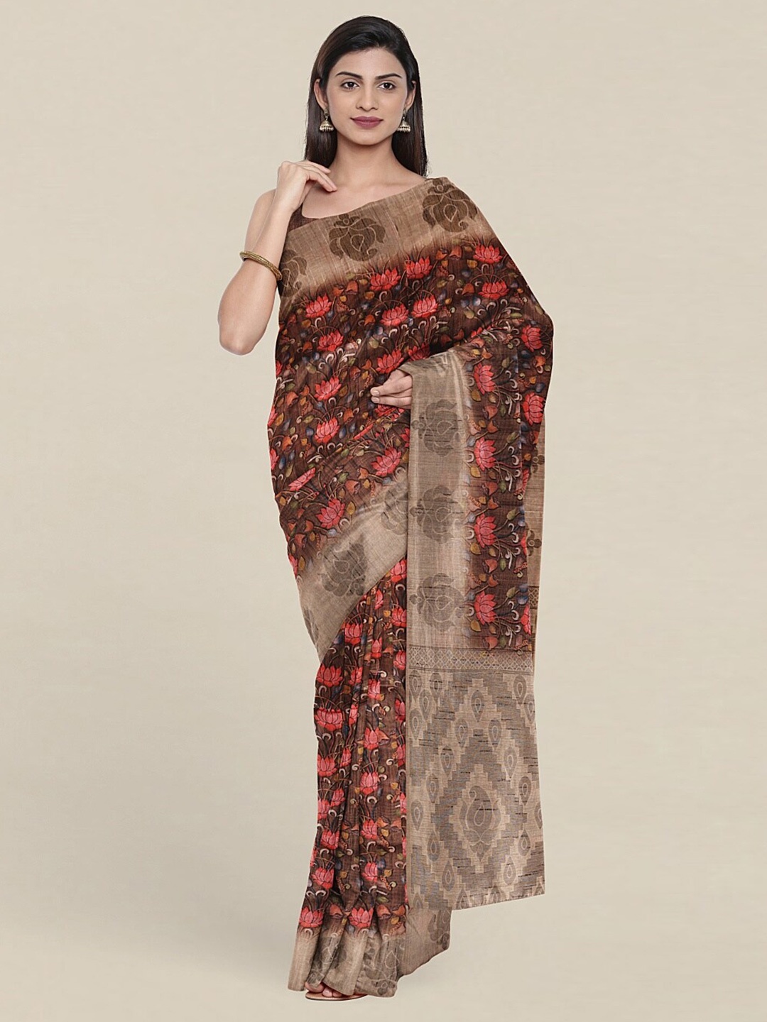 

Pothys Brown & Pink Kalamkari Art Silk Saree