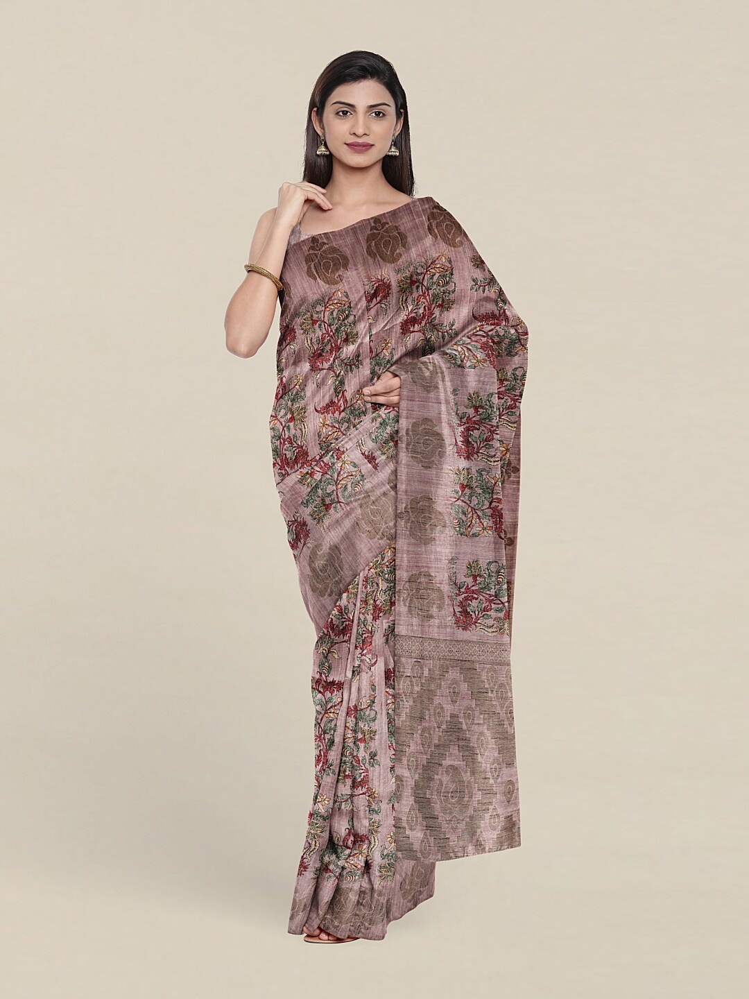 

Pothys Mauve & Red Floral Art Silk Saree