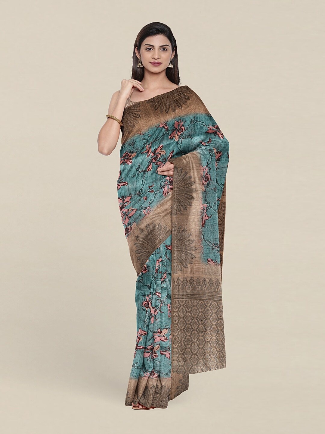 

Pothys Blue & Pink Floral Art Silk Saree