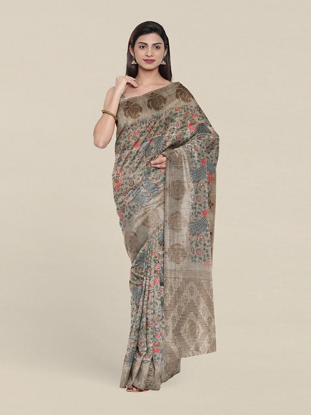 

Pothys Brown & Green Kalamkari Art Silk Saree