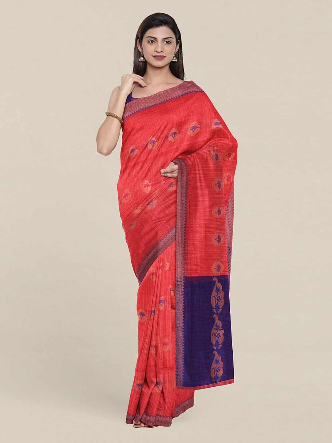 

Pothys Pink & Blue Woven Design Zari Jute Cotton Saree