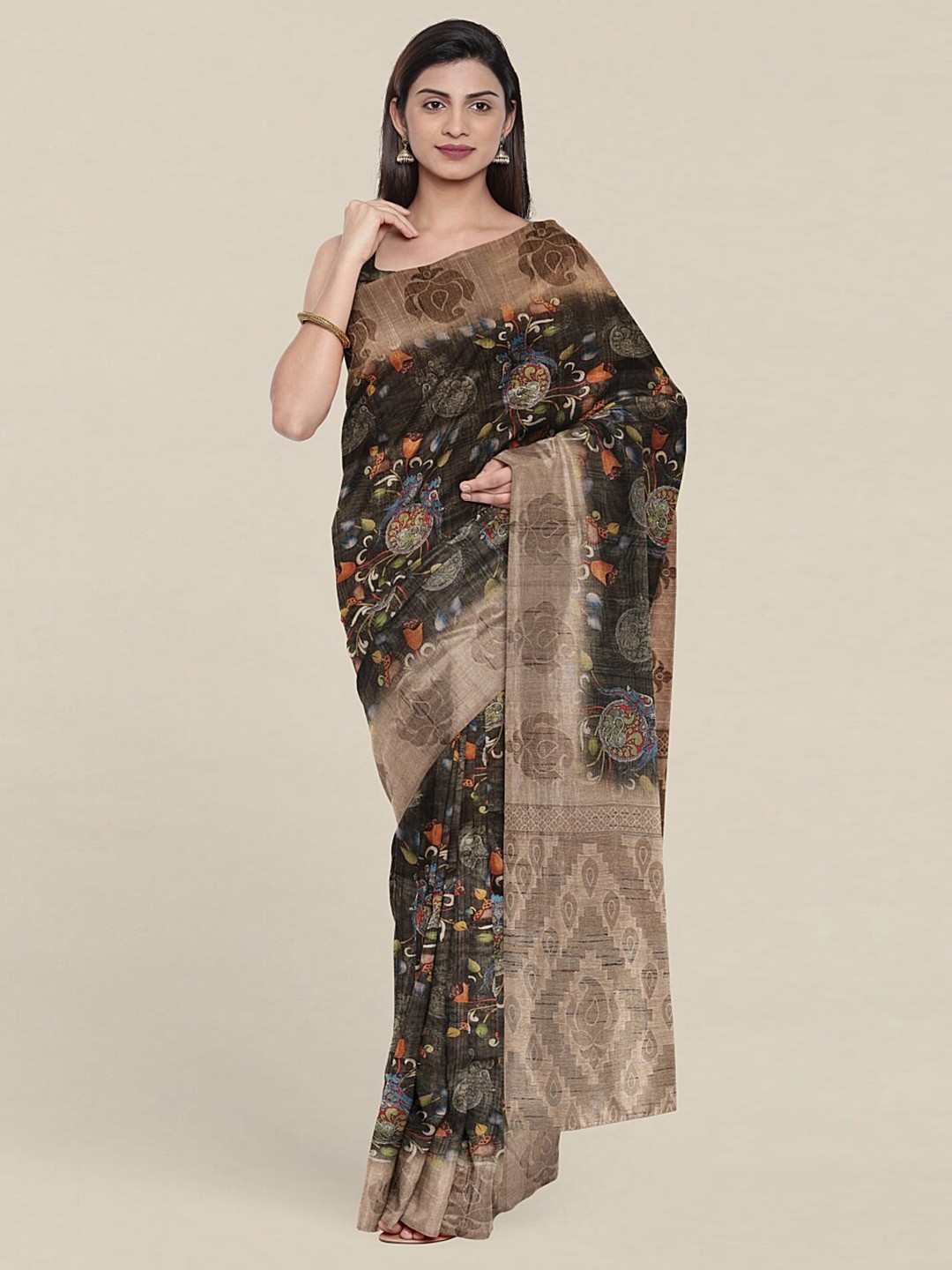 

Pothys Brown & Green Kalamkari Art Silk Saree