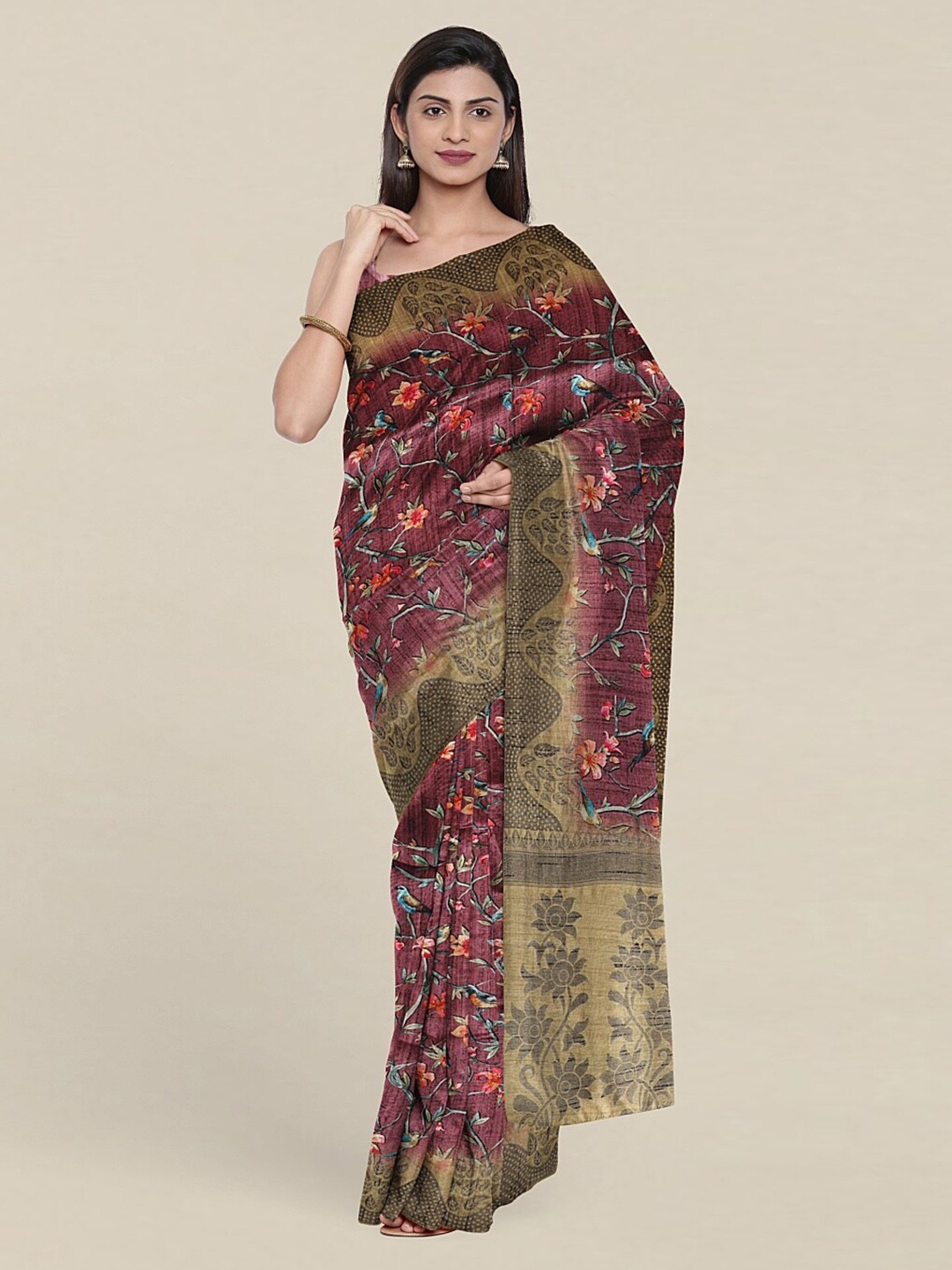 

Pothys Purple & Blue Floral Art Silk Saree