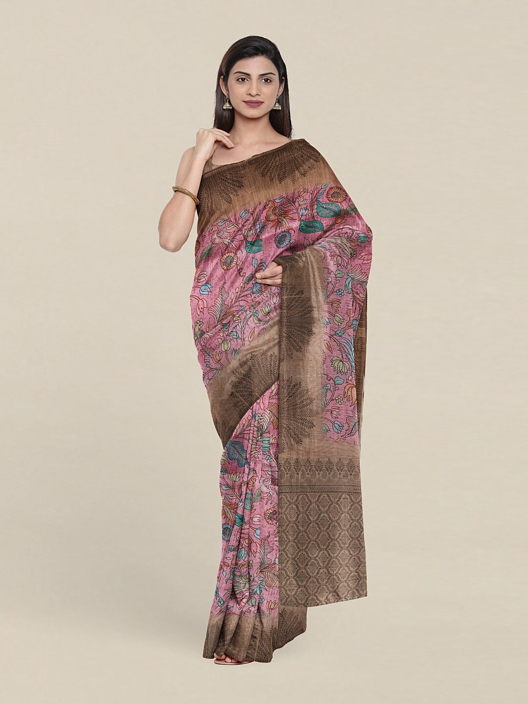 

Pothys Pink & Blue Floral Art Silk Saree