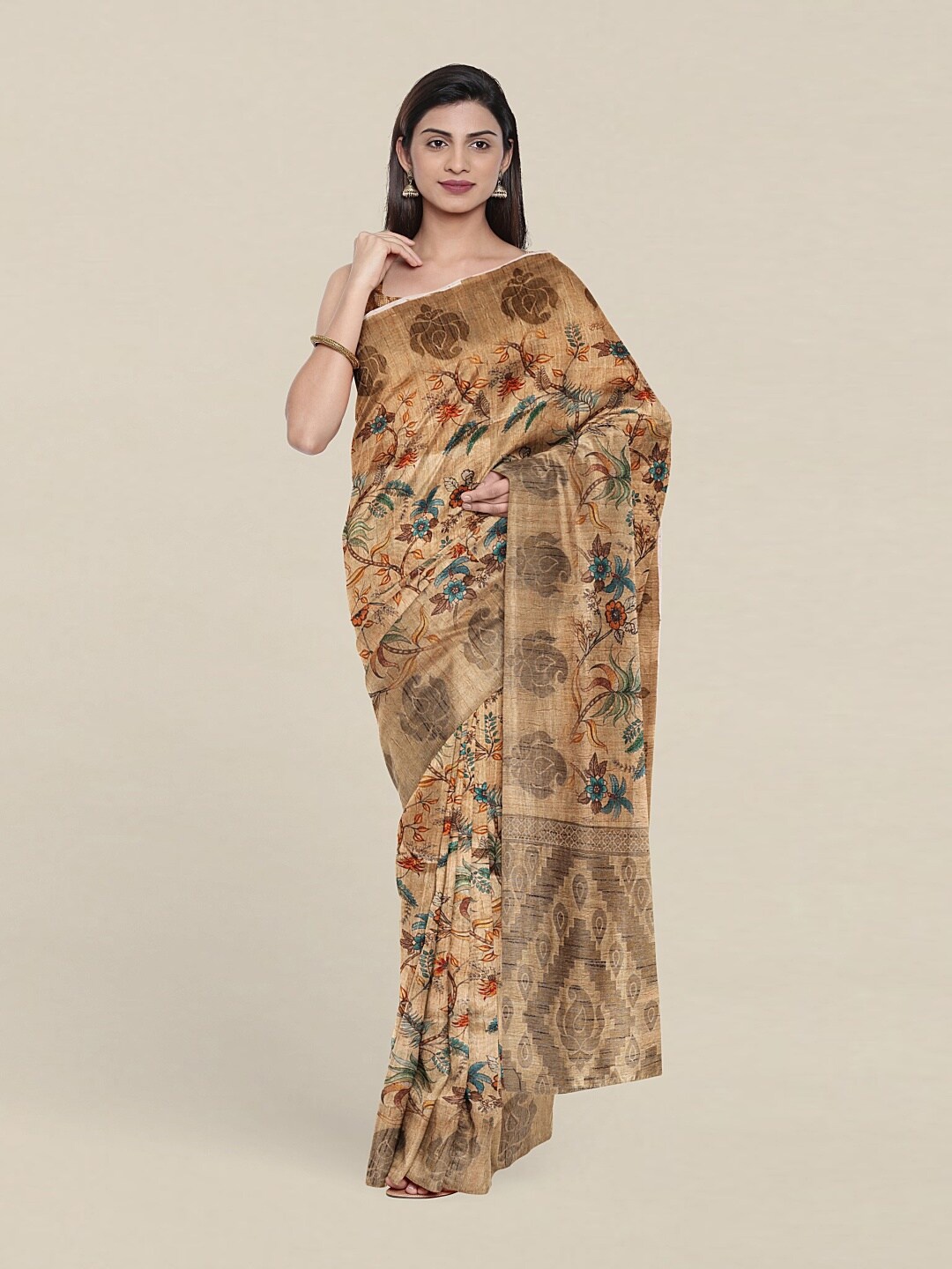 

Pothys Yellow & Blue Floral Art Silk Saree