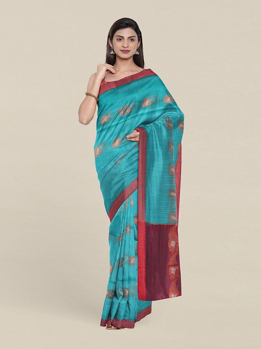 

Pothys Blue & Magenta Ethnic Motifs Zari Jute Cotton Saree