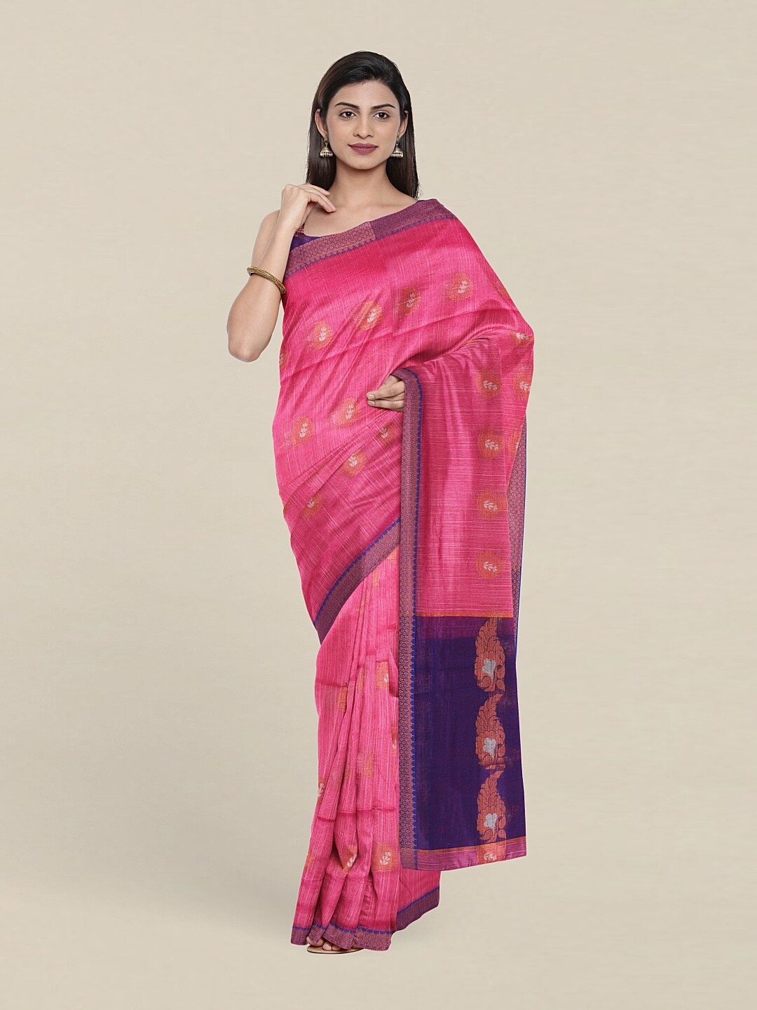 

Pothys Pink & Blue Woven Design Zari Jute Cotton Saree