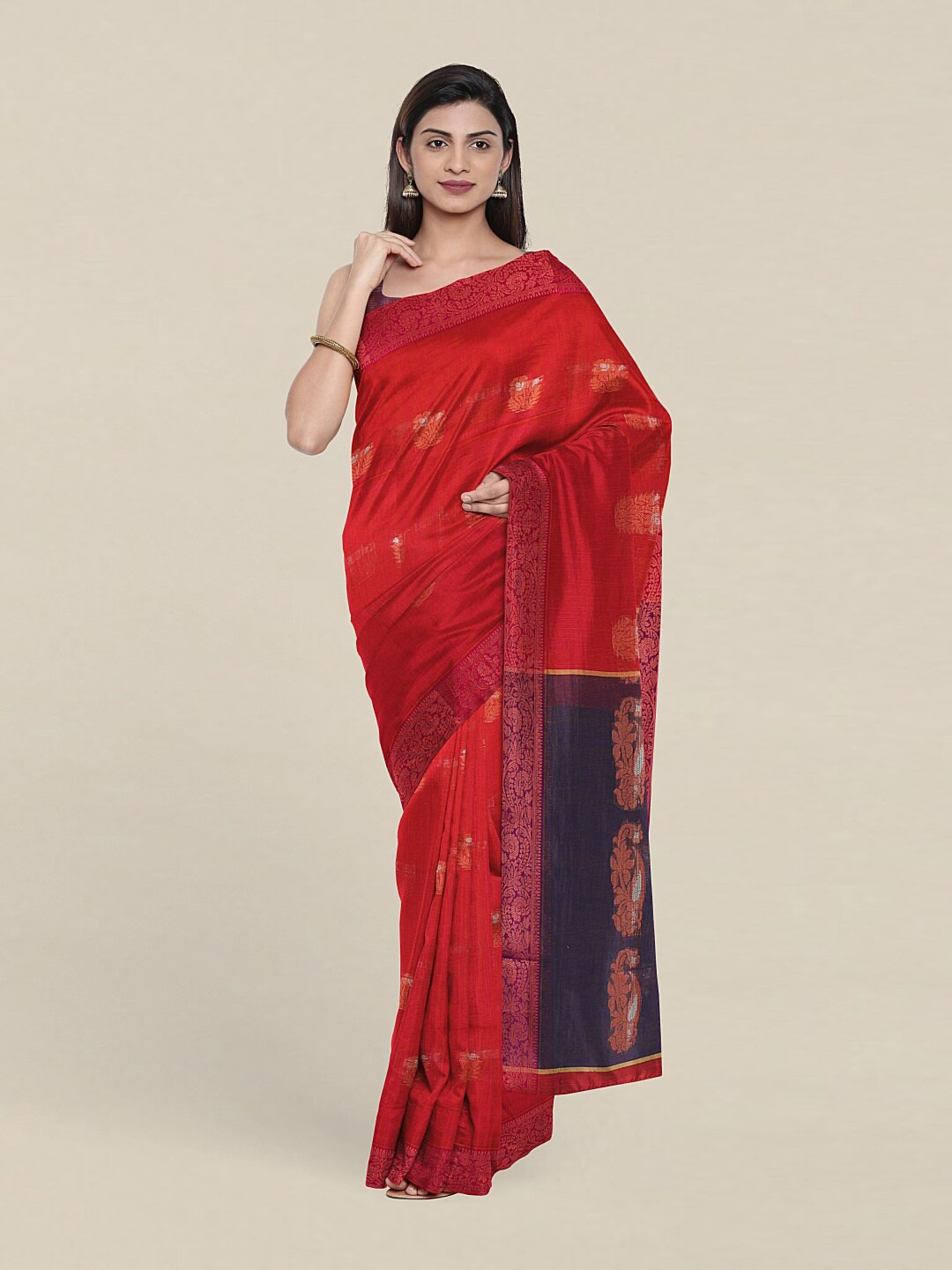 

Pothys Red & Black Woven Design Zari Jute Cotton Saree