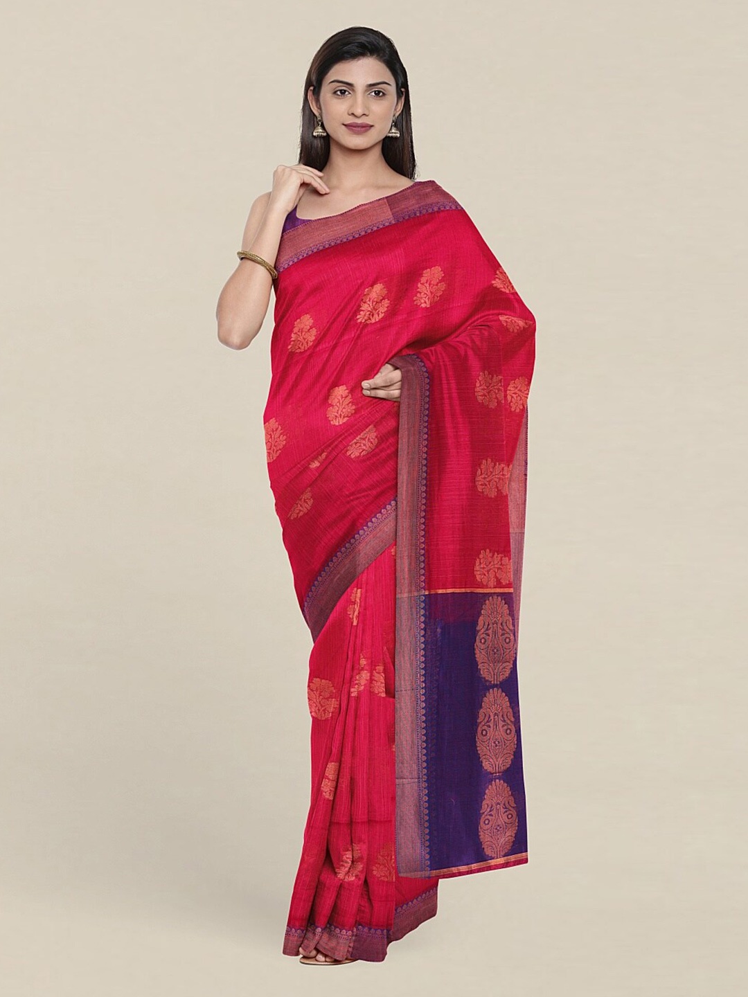 

Pothys Magenta & Navy Blue Woven Design Zari Jute Cotton Saree