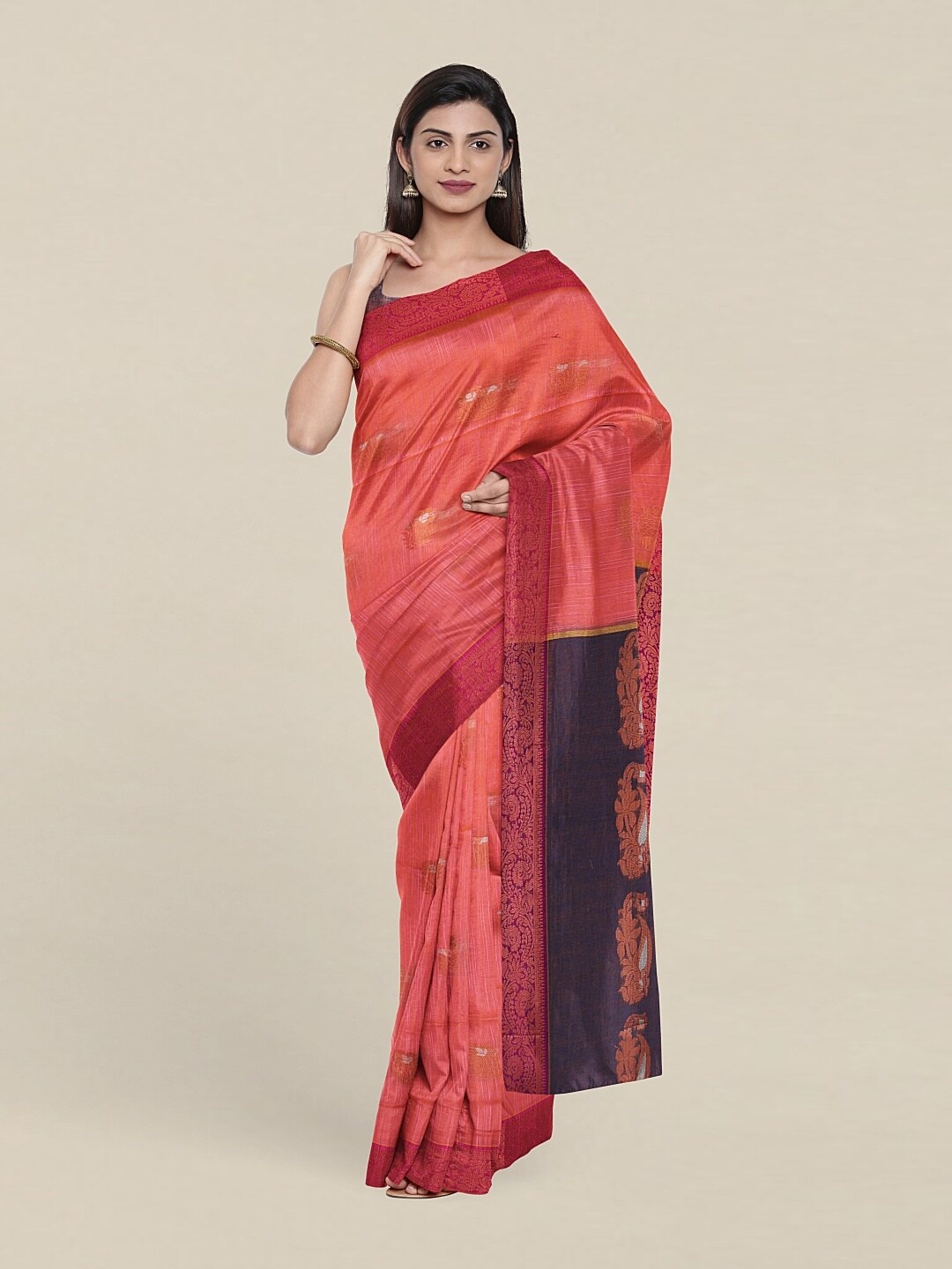 

Pothys Pink & Navy Blue Woven Design Zari Jute Cotton Saree