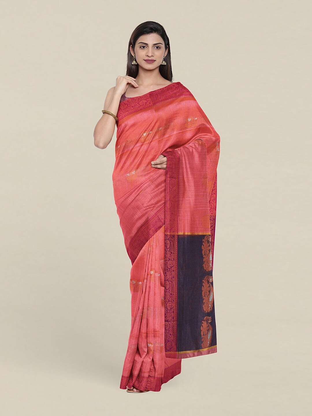 

Pothys Pink & Navy Blue Woven Design Zari Jute Cotton Saree