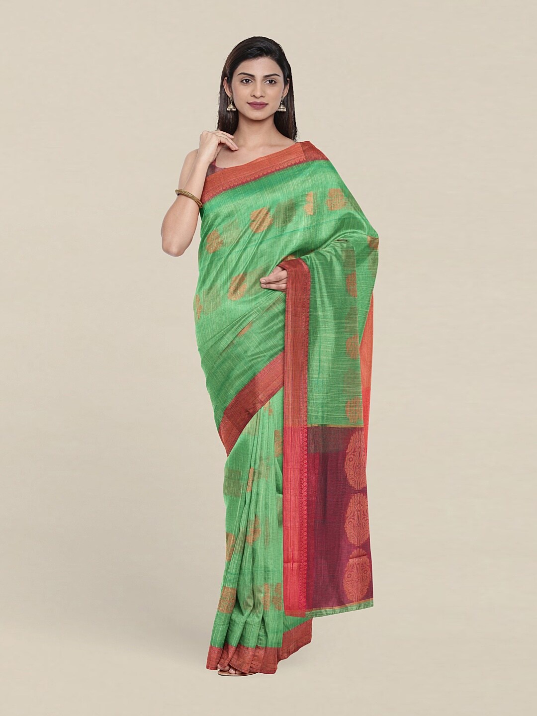 

Pothys Green & Magenta Ethnic Motifs Zari Jute Cotton Saree