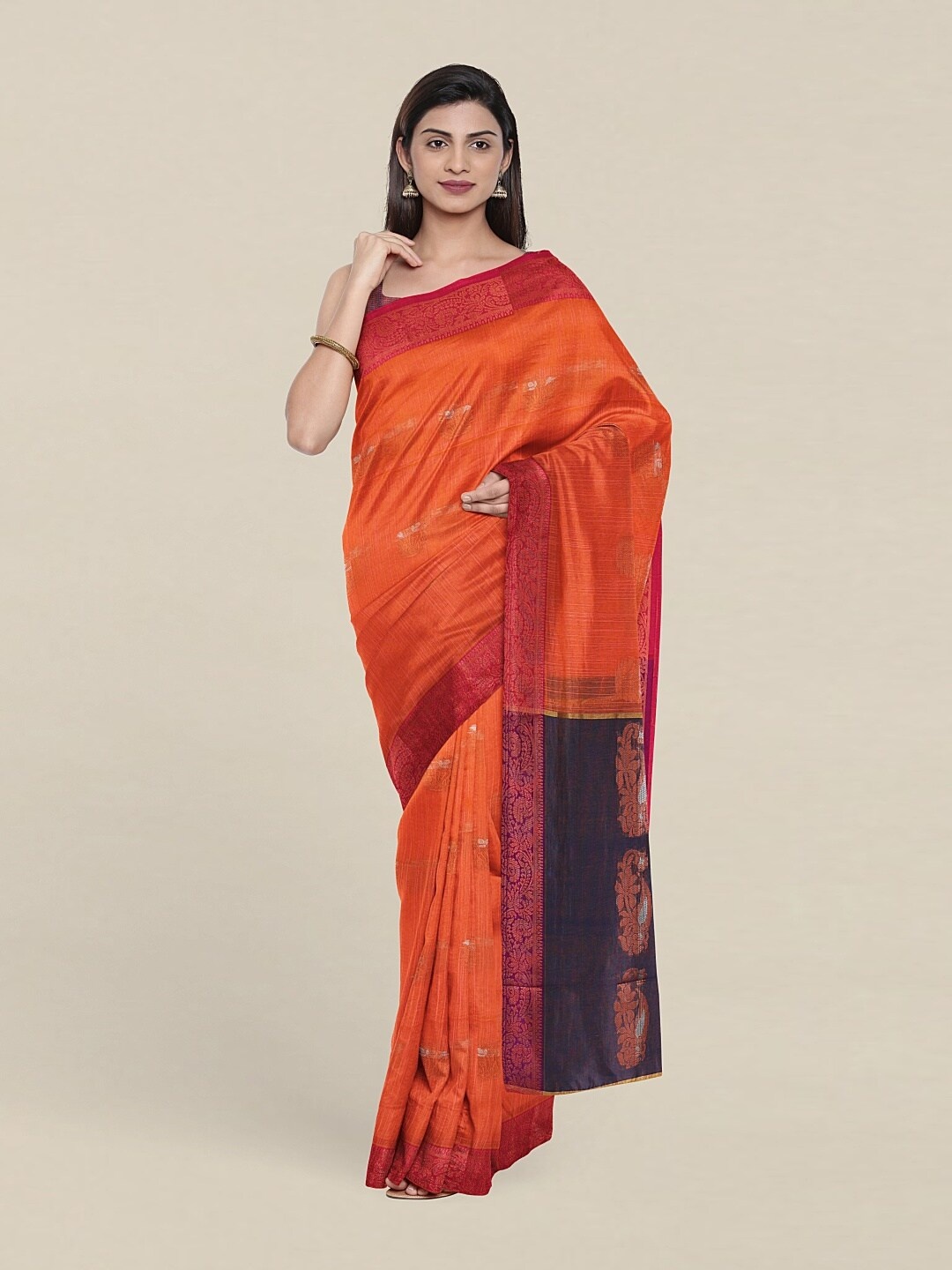 

Pothys Orange & Copper-Toned Woven Design Zari Jute Cotton Saree