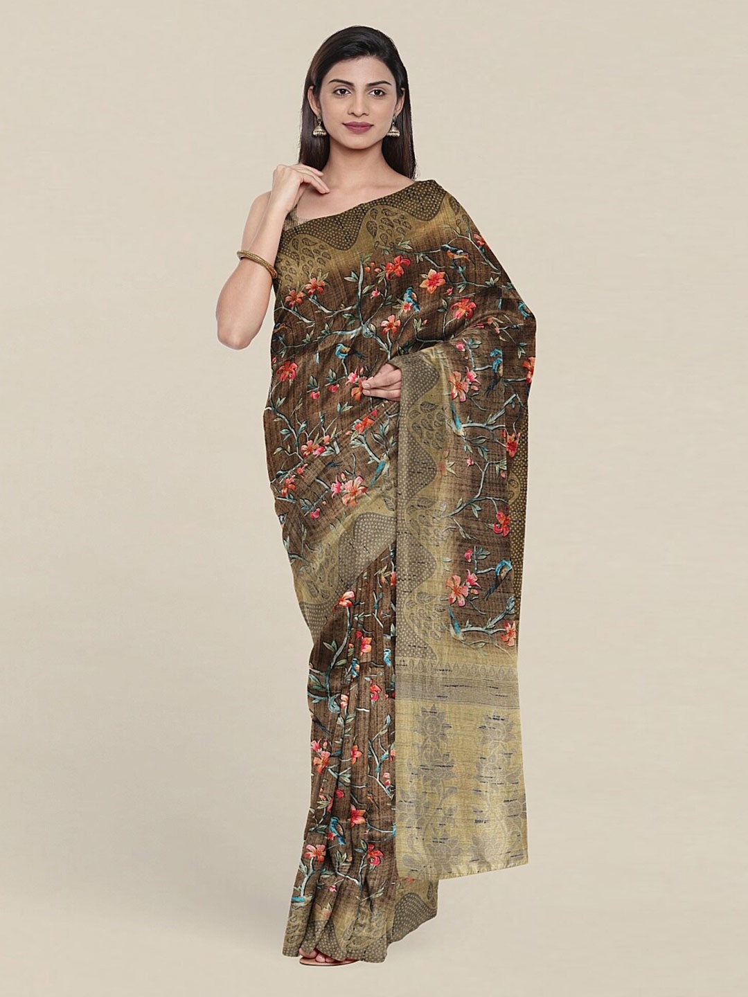

Pothys Green & Red Floral Zari Art Silk Saree