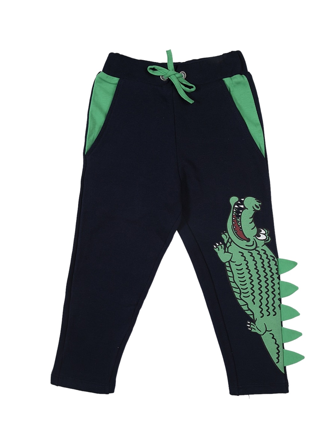 

YK Boys Navy Blue & Green Crocodile Printed Track Pants