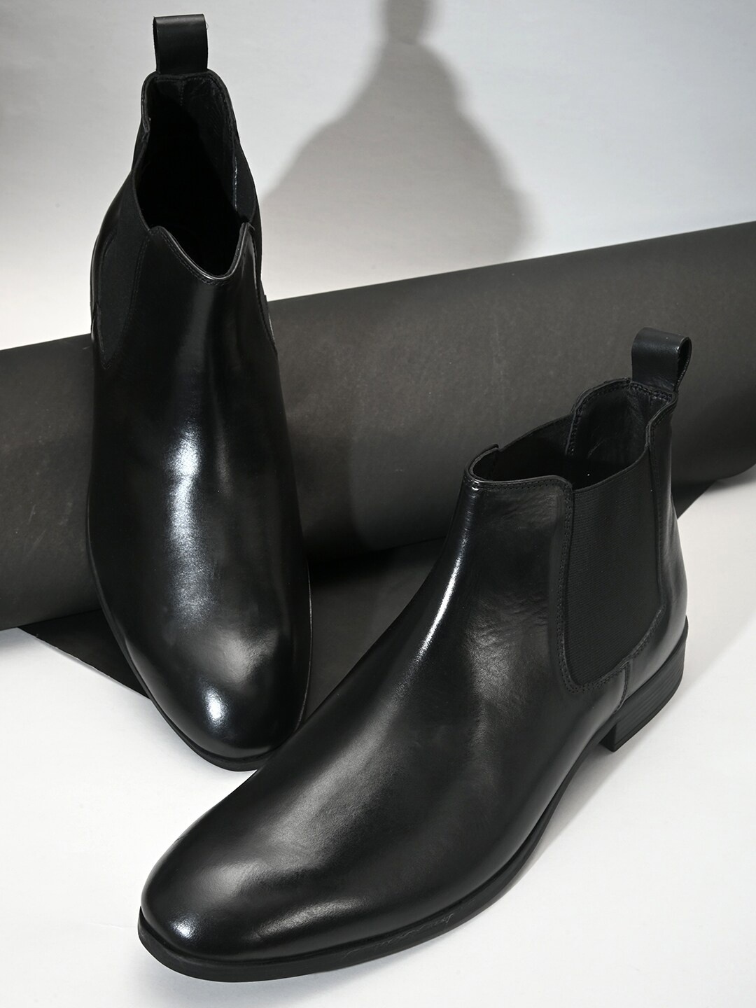 

pelle albero Men Black Leather Casual Slip-on Boot