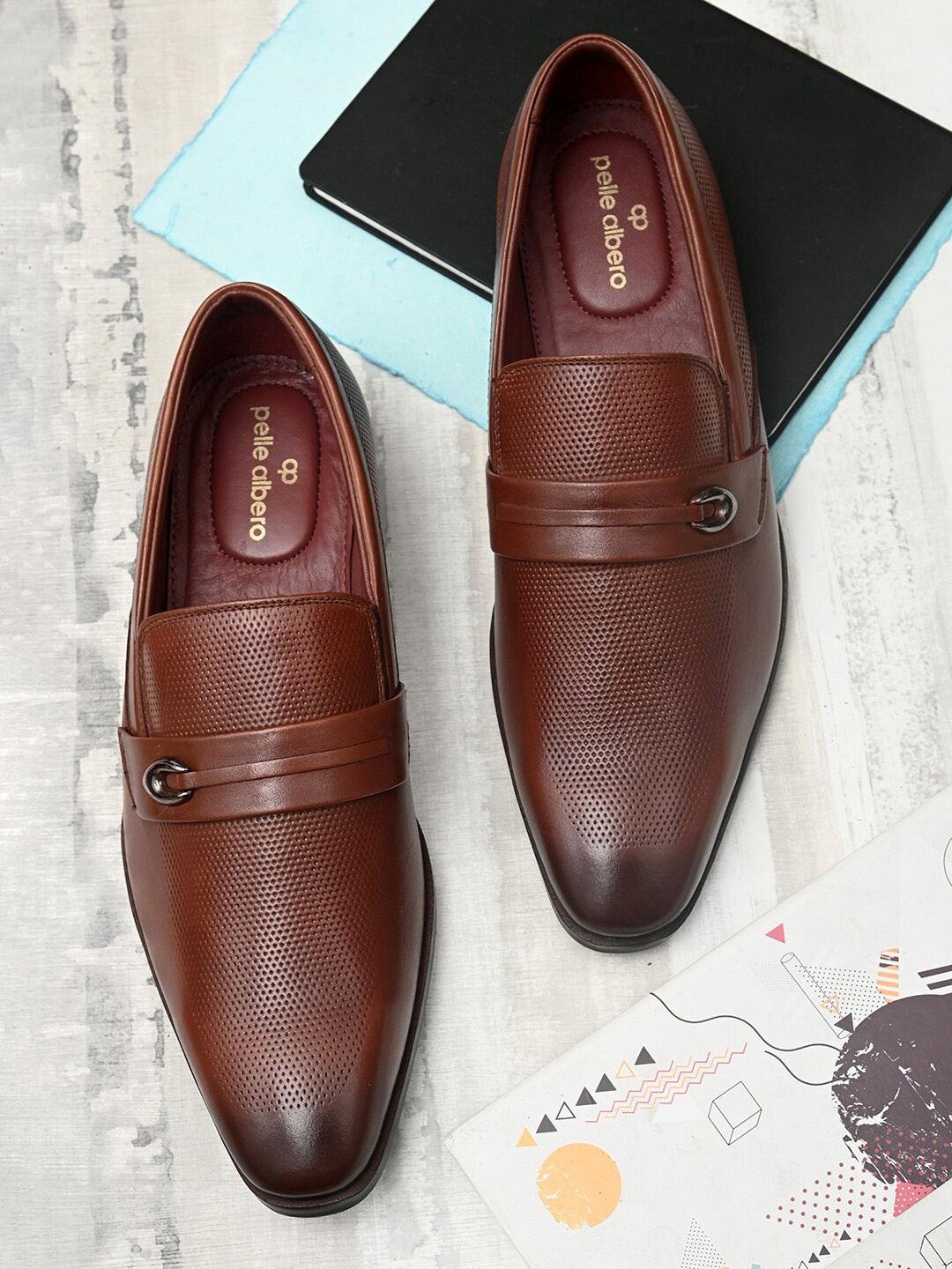 pelle albero Men Tan Solid Leather Formal Slip On Shoes