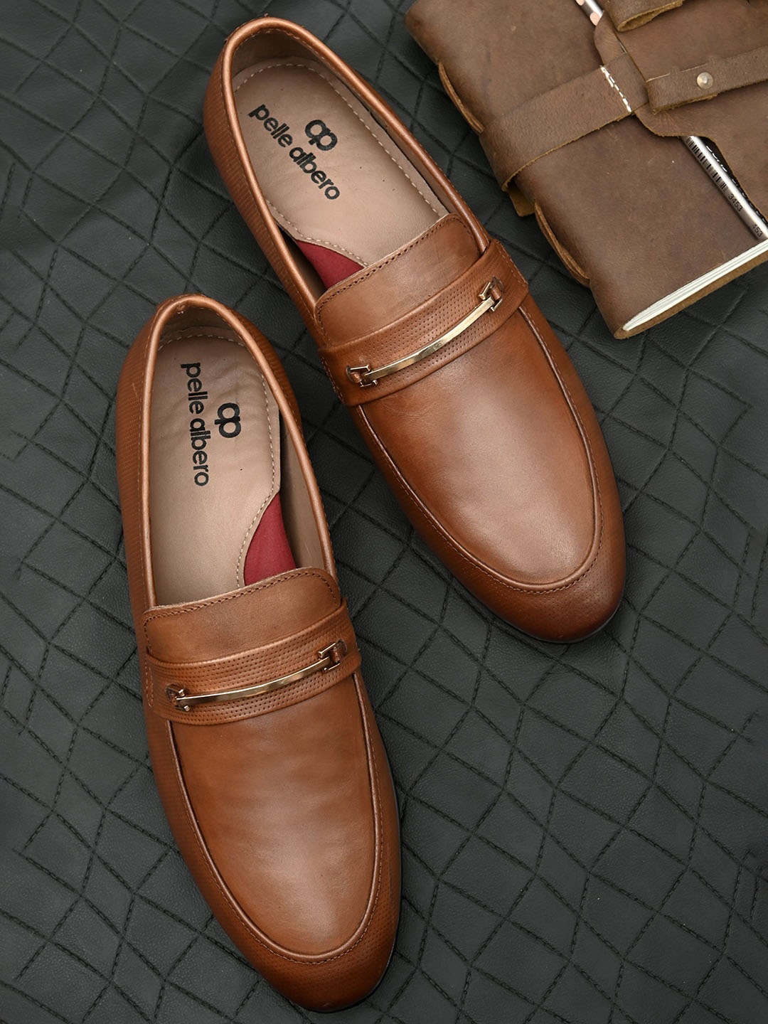

pelle albero Men Tan Solid Leather Formal Slip On Shoes