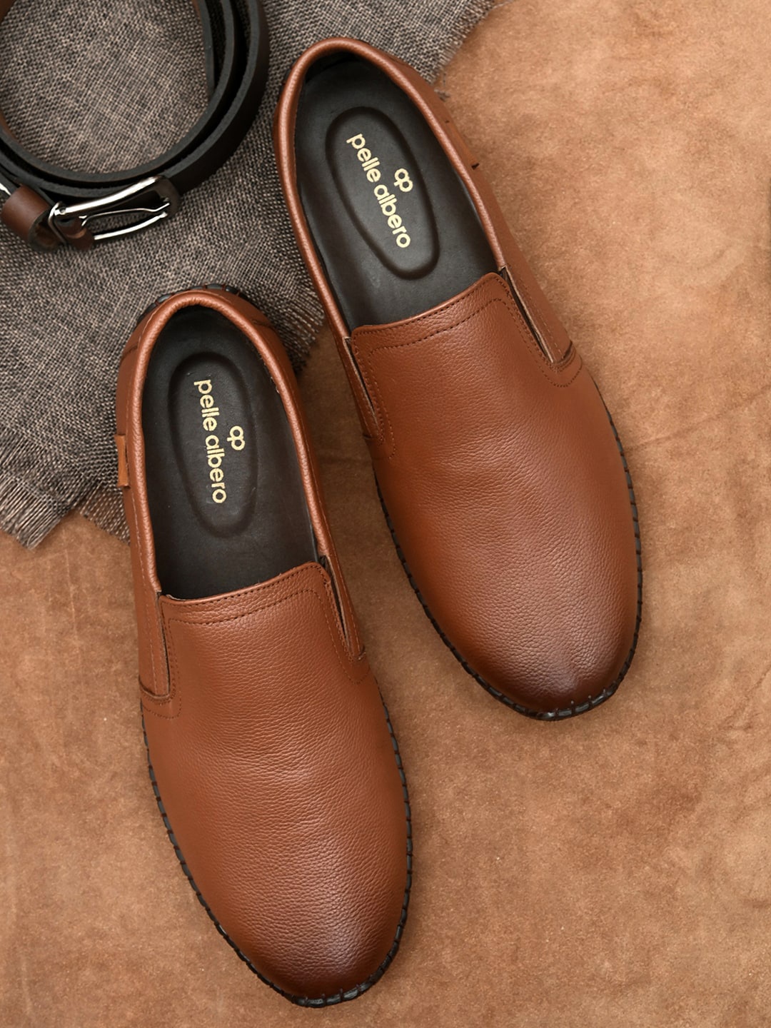 

pelle albero Men Tan Solid Leather Formal Slip On Shoes