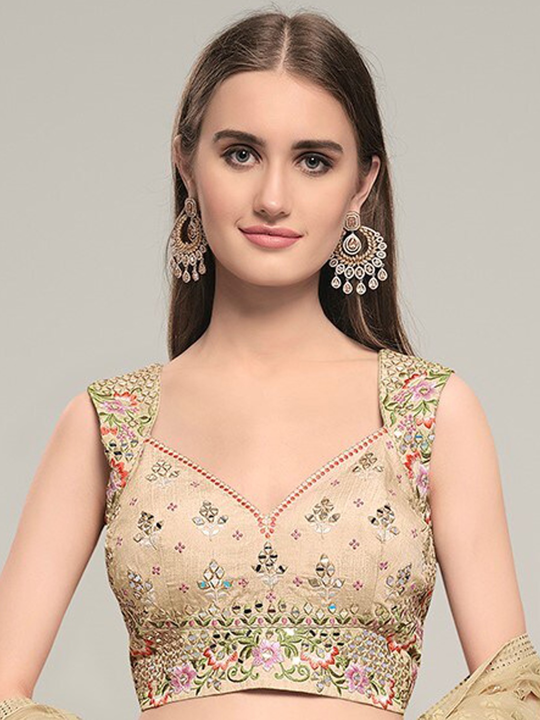 

DRESSTIVE Women Beige Embroidered Saree Blouse