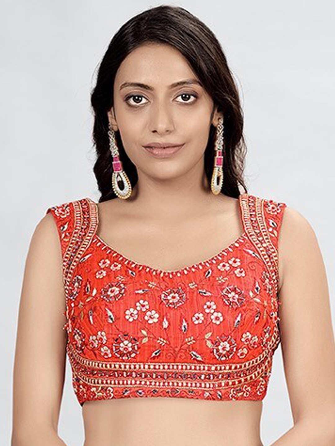 

DRESSTIVE Red Embroidered Fancy Designer Saree Blouse