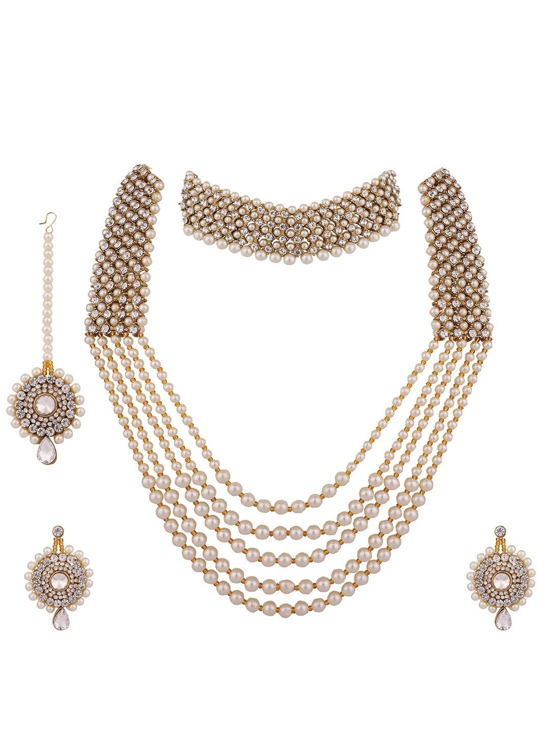 

ZaffreCollections Gold-Plated & White Trendy Wedding Wear Jewellery Set