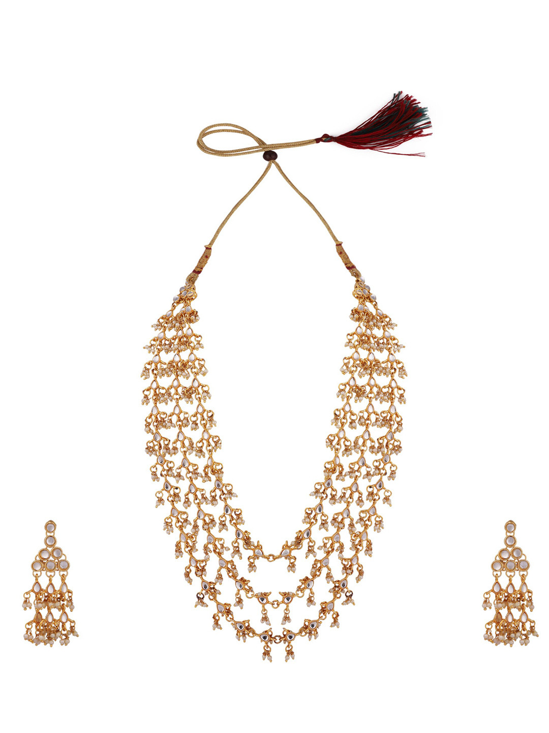 

ZaffreCollections Gold-Plated Kundan Studded Pearl Jewellery Set