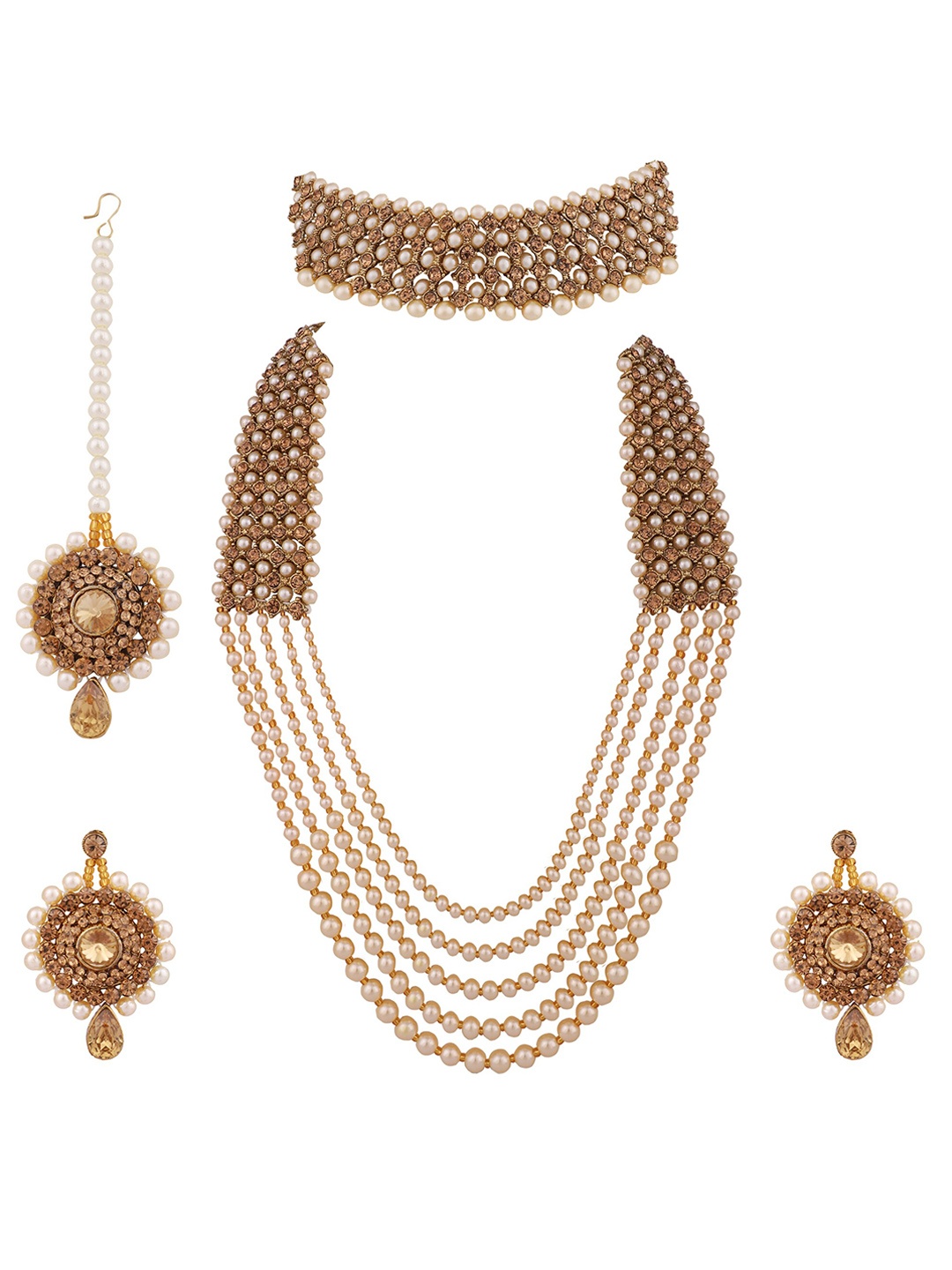 

ZaffreCollections Gold-Plated Crystal Studded Jewellery Set