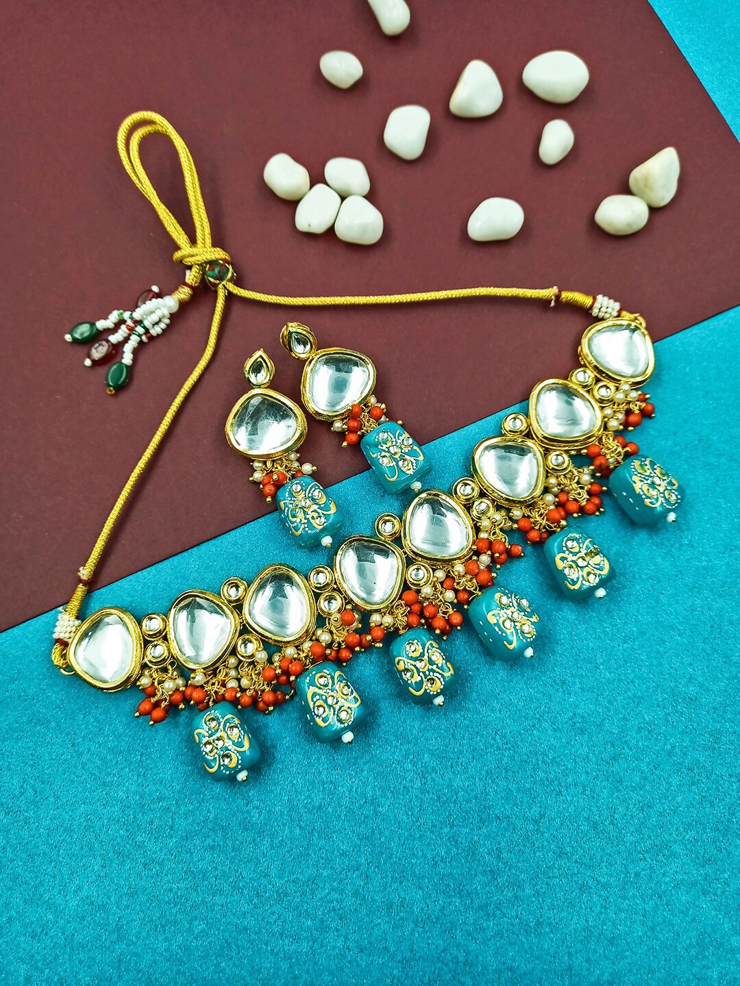 

StileAdda Gold-Plated Blue Kundan-Studded Jewellery Set