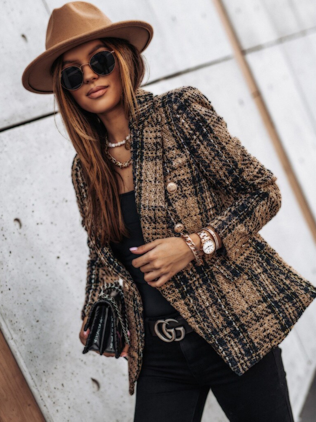 

BoStreet Women Brown Black Checked Longline Tailored Jacket