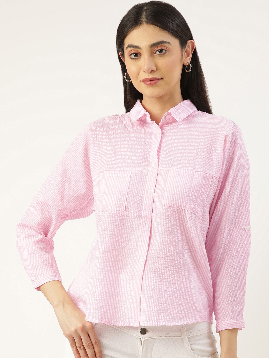 

RACHNA Women Pink Striped Casual Shirt