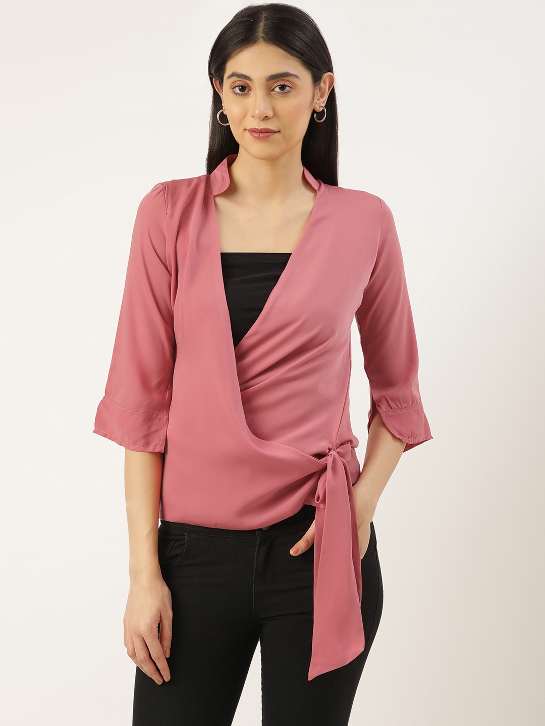 

RACHNA Pink Satin Wrap Top