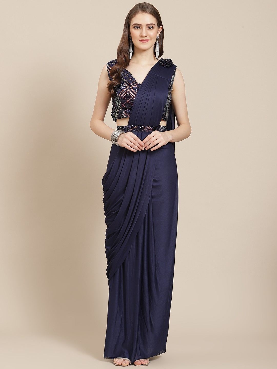

Grancy Navy Blue Ready to Wear Saree