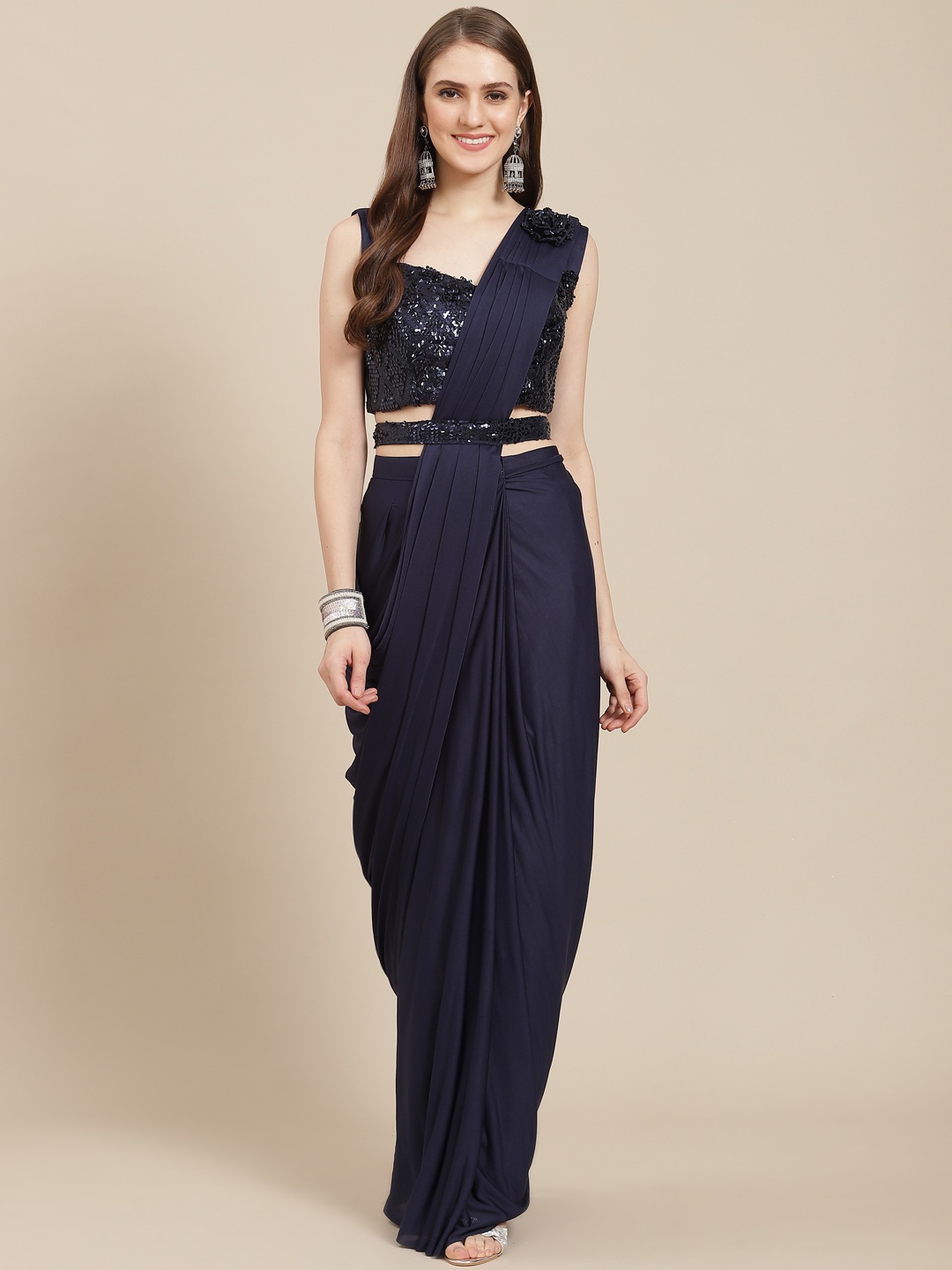 

Grancy Blue Sequinned Ready to Wear Saree