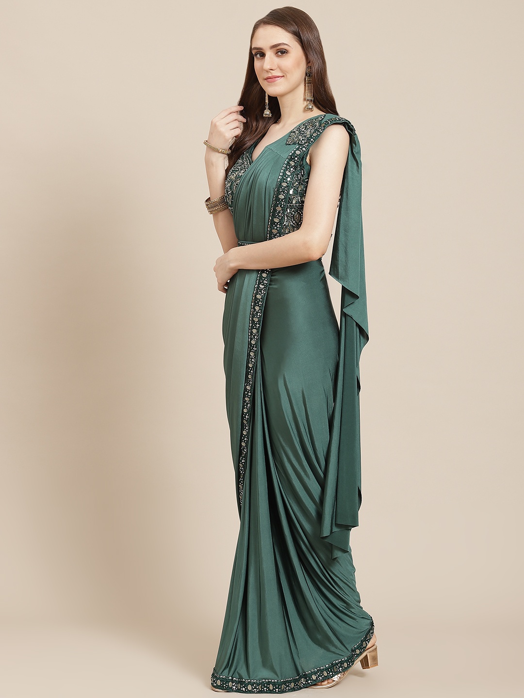 

Grancy Green Beads and Stones Ready to Wear Saree