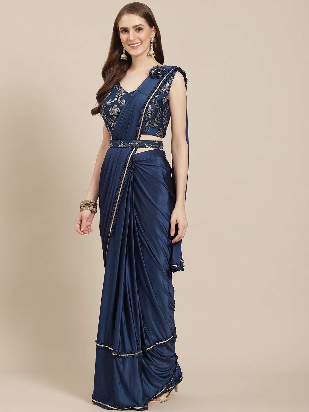 

Grancy Navy Blue Gotta Patti Ready to Wear Saree