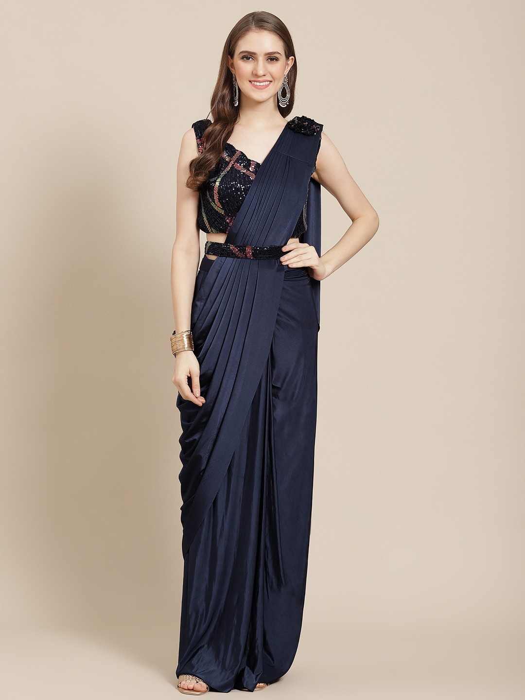 

Grancy Woman Sequinned Ready to Wear Saree, Blue