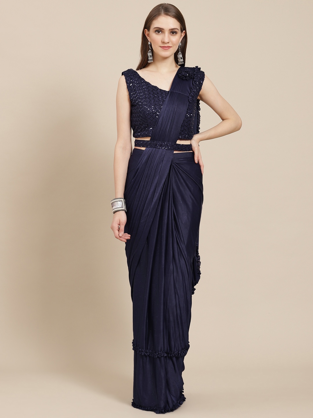 

Grancy Woman Sequinned Ready to Wear Saree, Blue