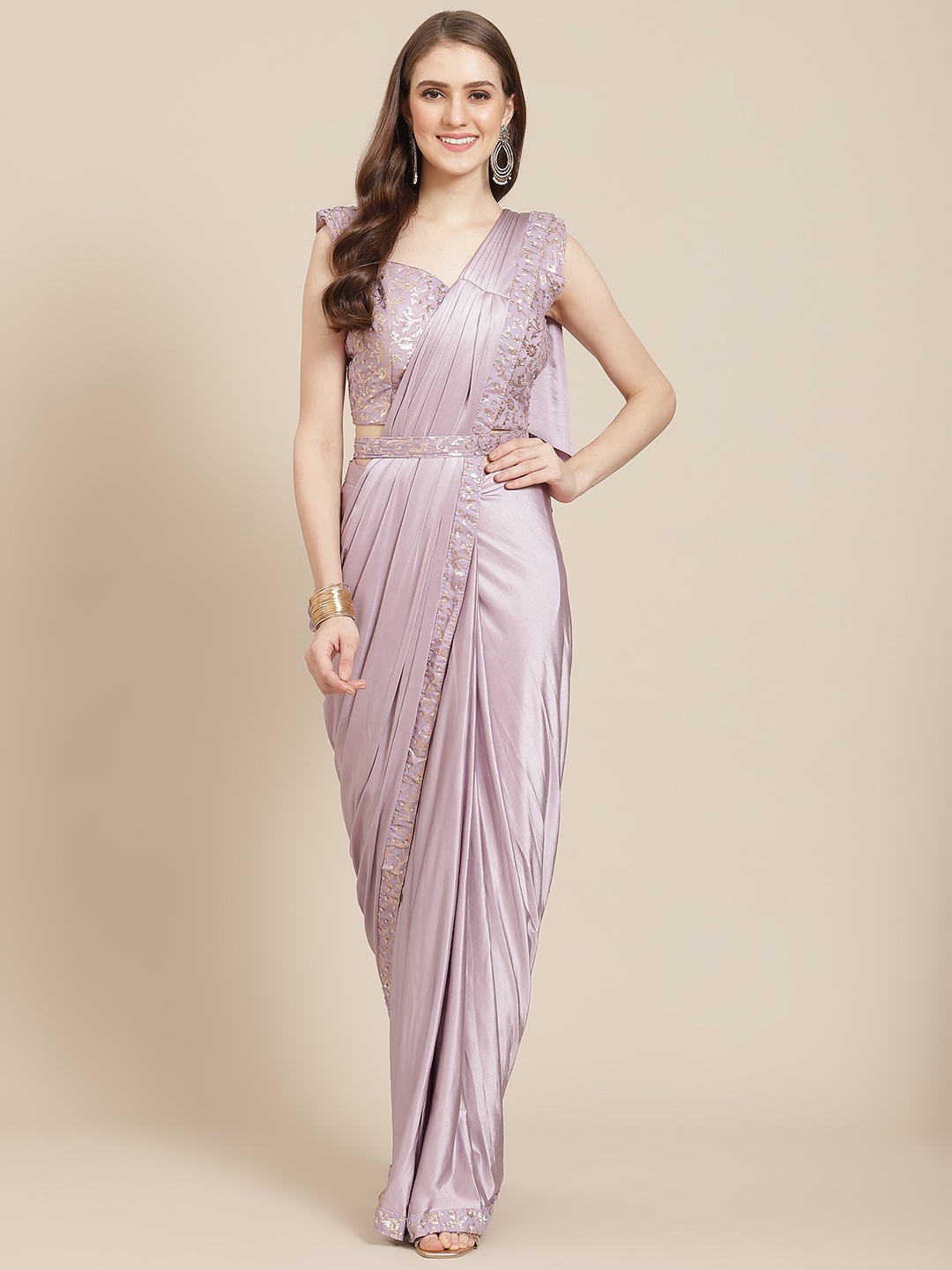 

Grancy Woman Sequined Ready to Wear Saree, Mauve
