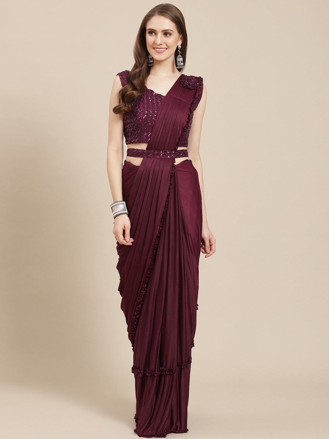

Grancy Woman Ready to Wear Saree, Burgundy