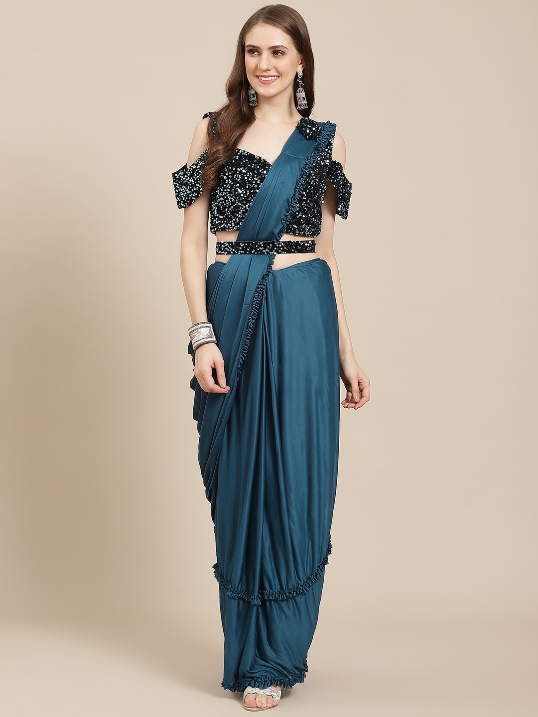 

Grancy Teal Ready to Wear Saree