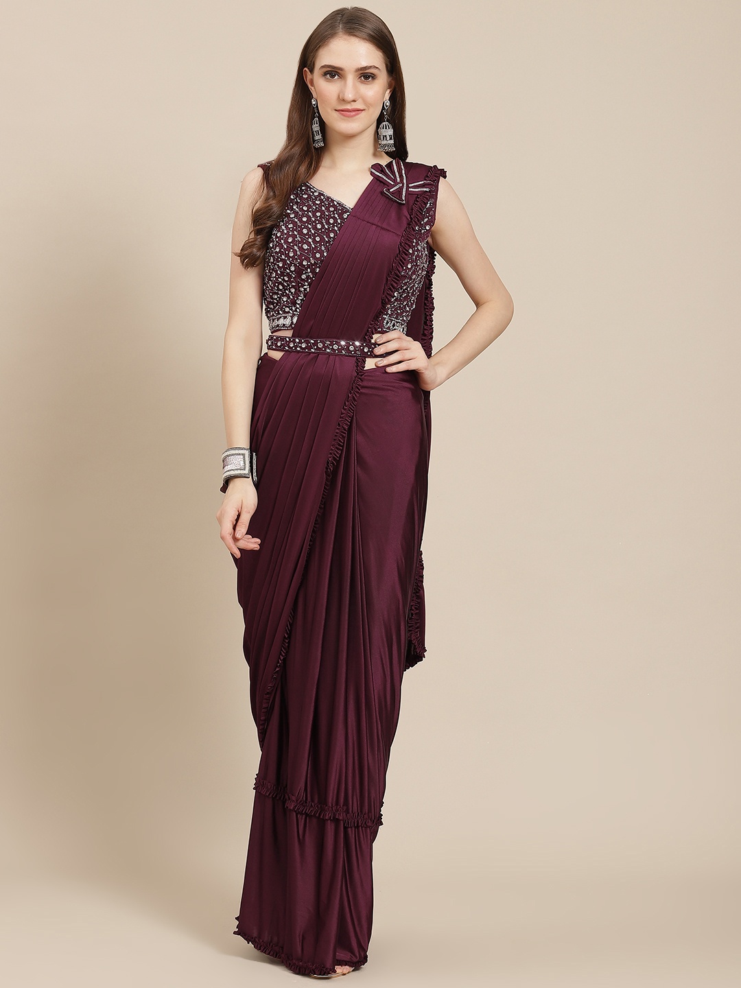 

Grancy Burgundy Ready to Wear Saree