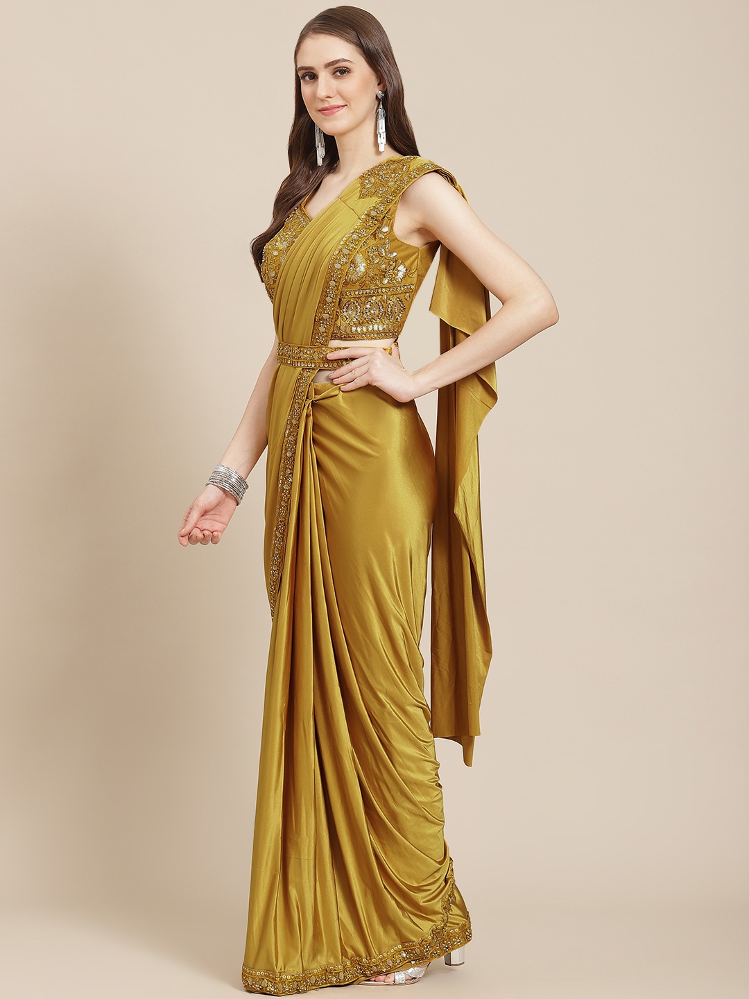 

Grancy Mustard Embroidered Ready to Wear Saree