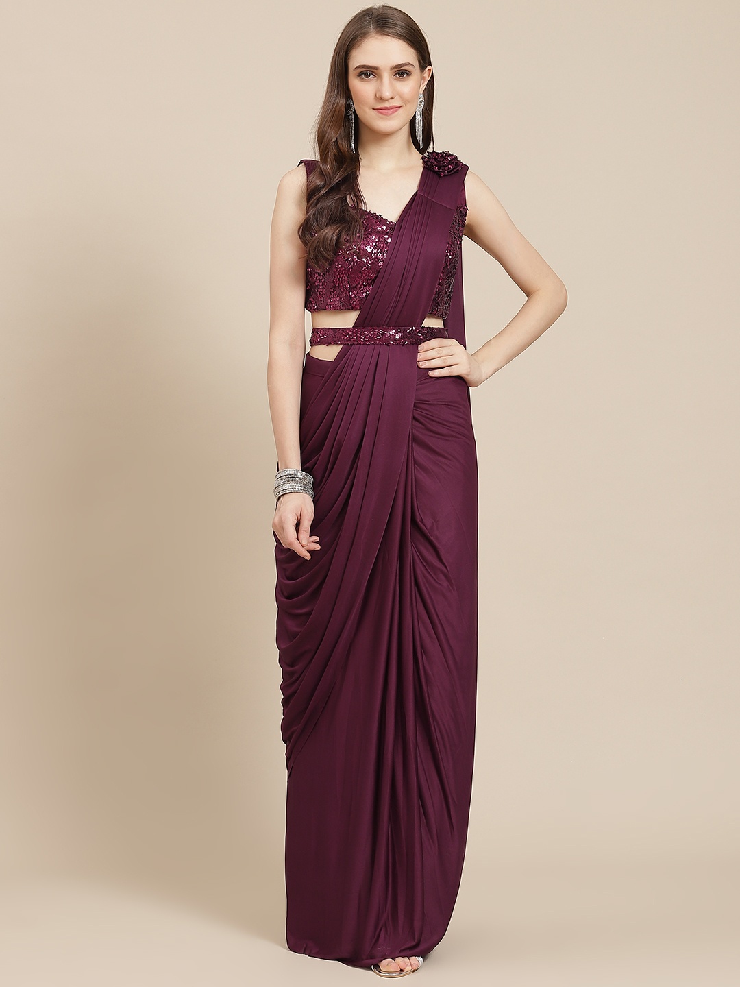 

Grancy Burgundy Ready to Wear Saree