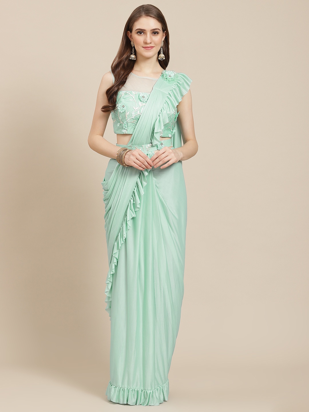 

Grancy Turquoise Blue Ready to Wear Saree