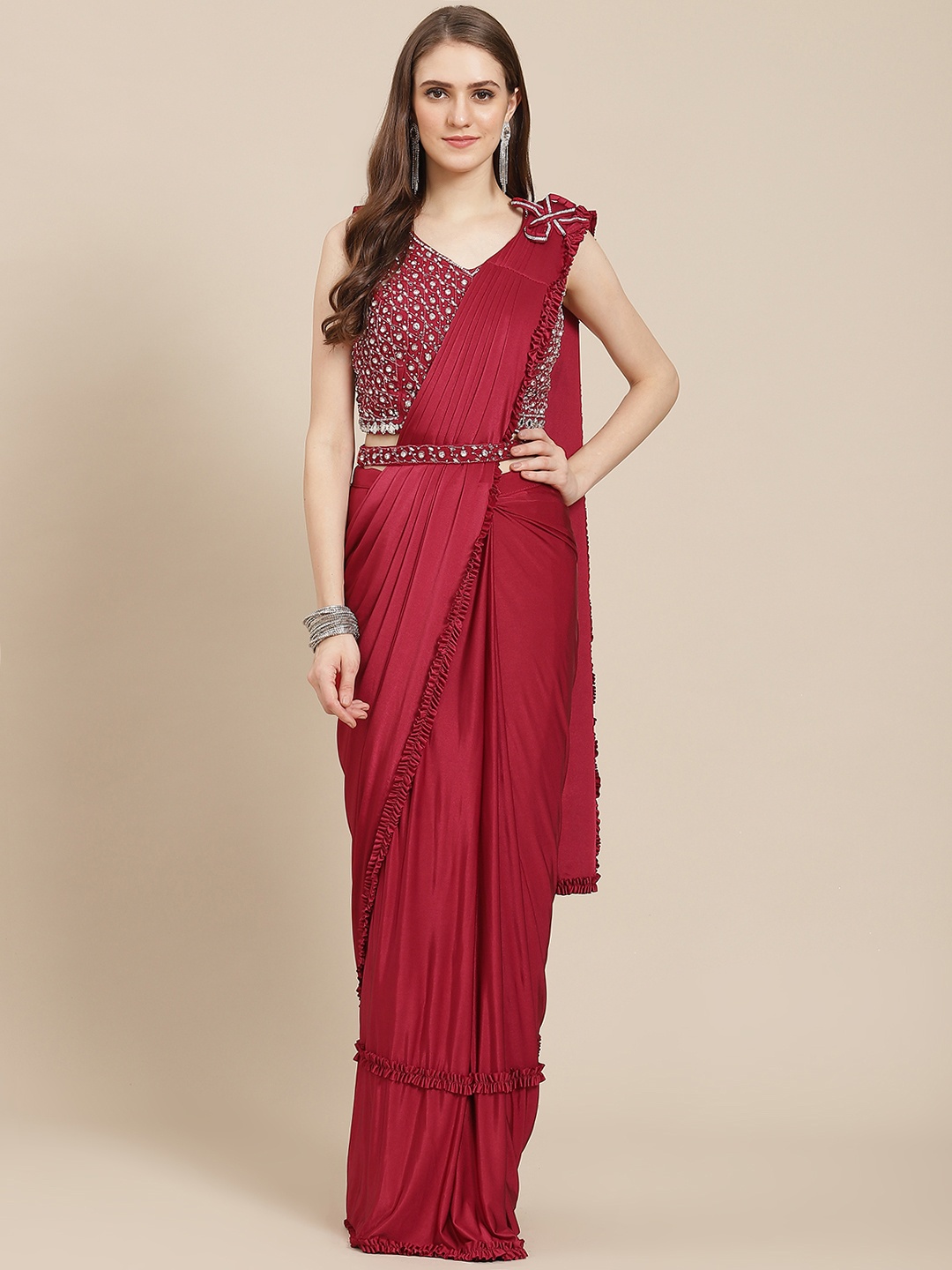 

Grancy Maroon Ready to Wear Saree
