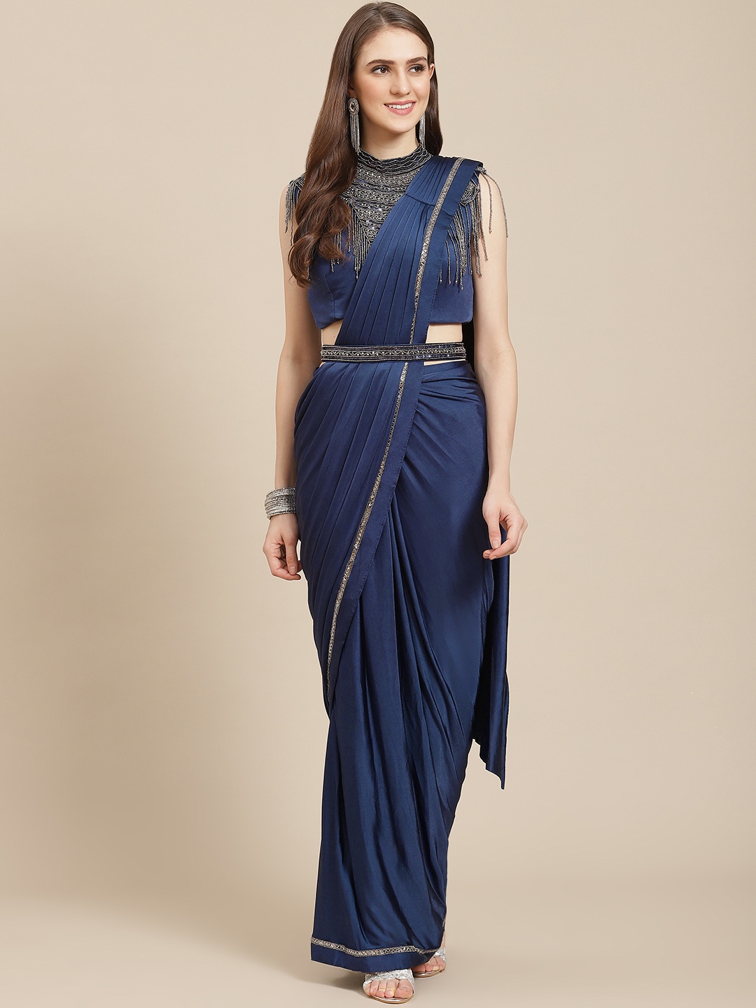 

Grancy Navy Blue Gotta Patti Ready to Wear Saree