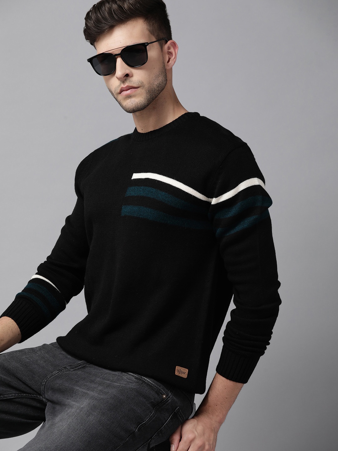 

Roadster Men Black Solid Pullover